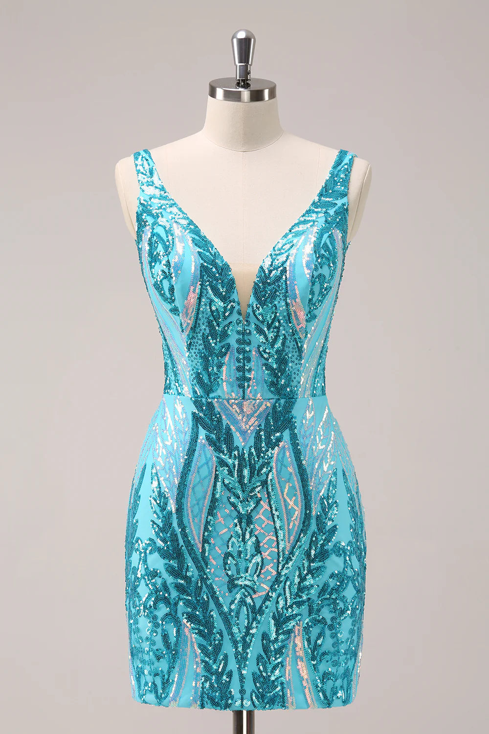 Sparkly Sequined Tight V Neck Homecoming Dress