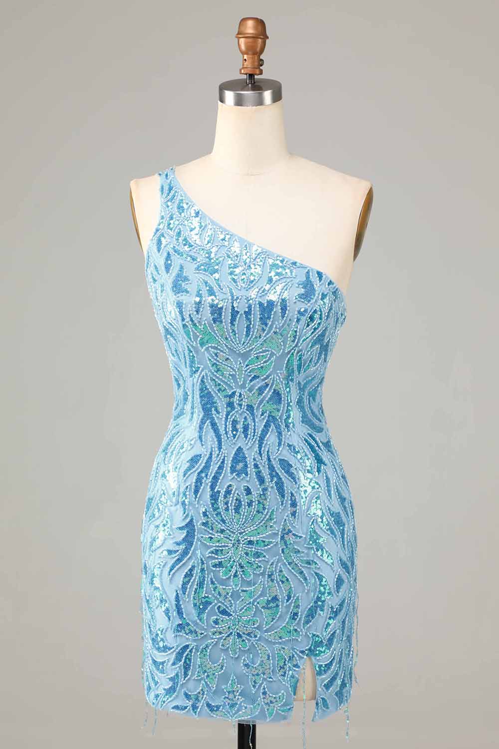 Sheath One Shoulder Sequins Short Homecoming Dress with Tassel