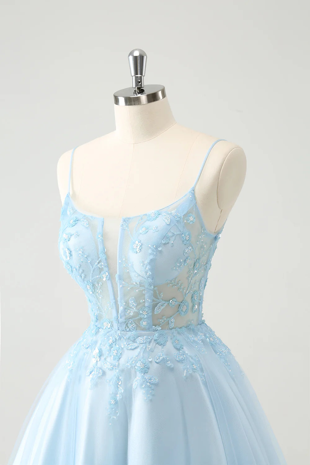 A Line Cute Glitter Beaded Corset Tulle Homecoming Dress with Appliques