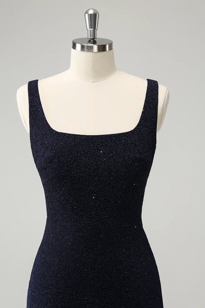 Sparkly Square Neck Bodycon Mini Homecoming Dress With Slit