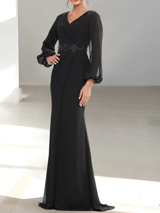 A-Line V-Neck Long Sleeves Mother Of The Bride Dresses