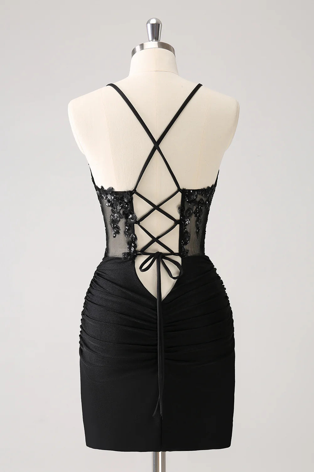 Sparkly Bodycon Spaghetti Corset Short Homecoming Dress with Lace Up Back