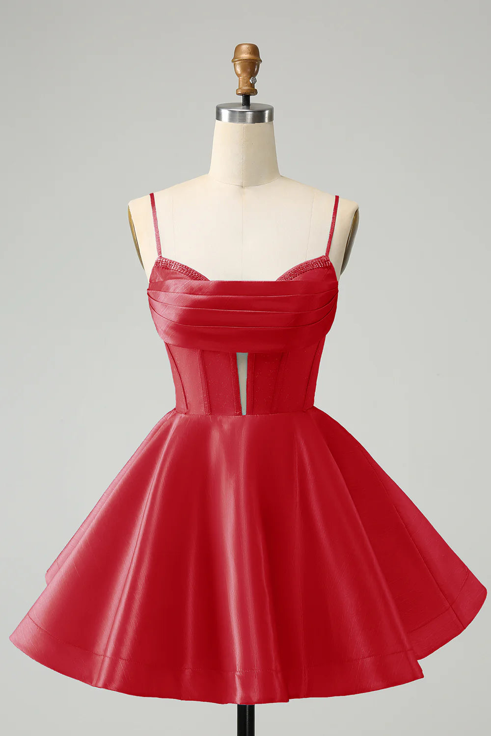 A Line Cute Glitter Spaghetti Straps Corset Homecoming Dress with Beading