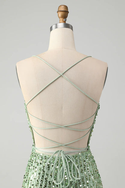 Sparkly Tight Sequins Short Homecoming Dress with Lace Up Back