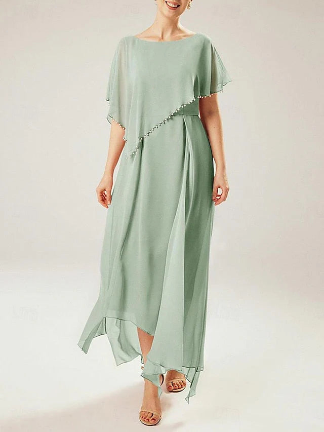 Vestidos de madre de la novia con mangas cortas y escote redondo