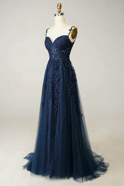 A Line Spaghetti Straps Prom Dress with Appliques