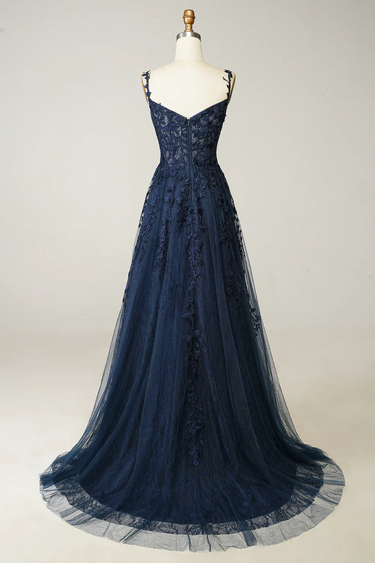 A Line Spaghetti Straps Prom Dress with Appliques