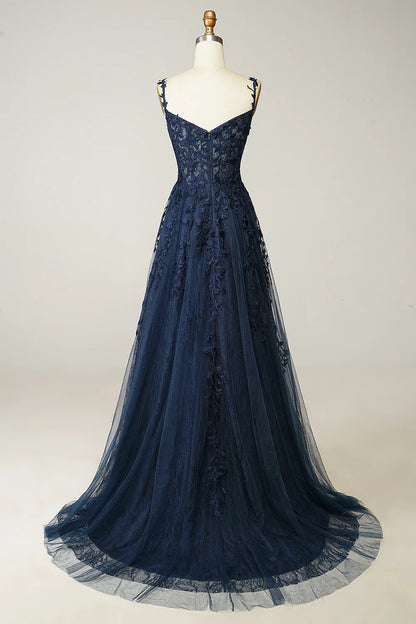 A Line Spaghetti Straps Prom Dress with Appliques
