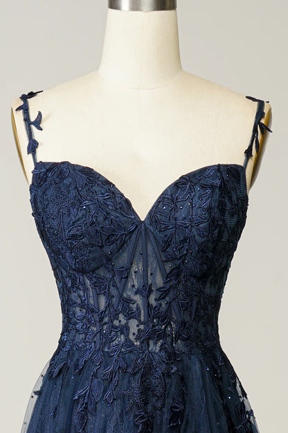 A Line Spaghetti Straps Prom Dress with Appliques