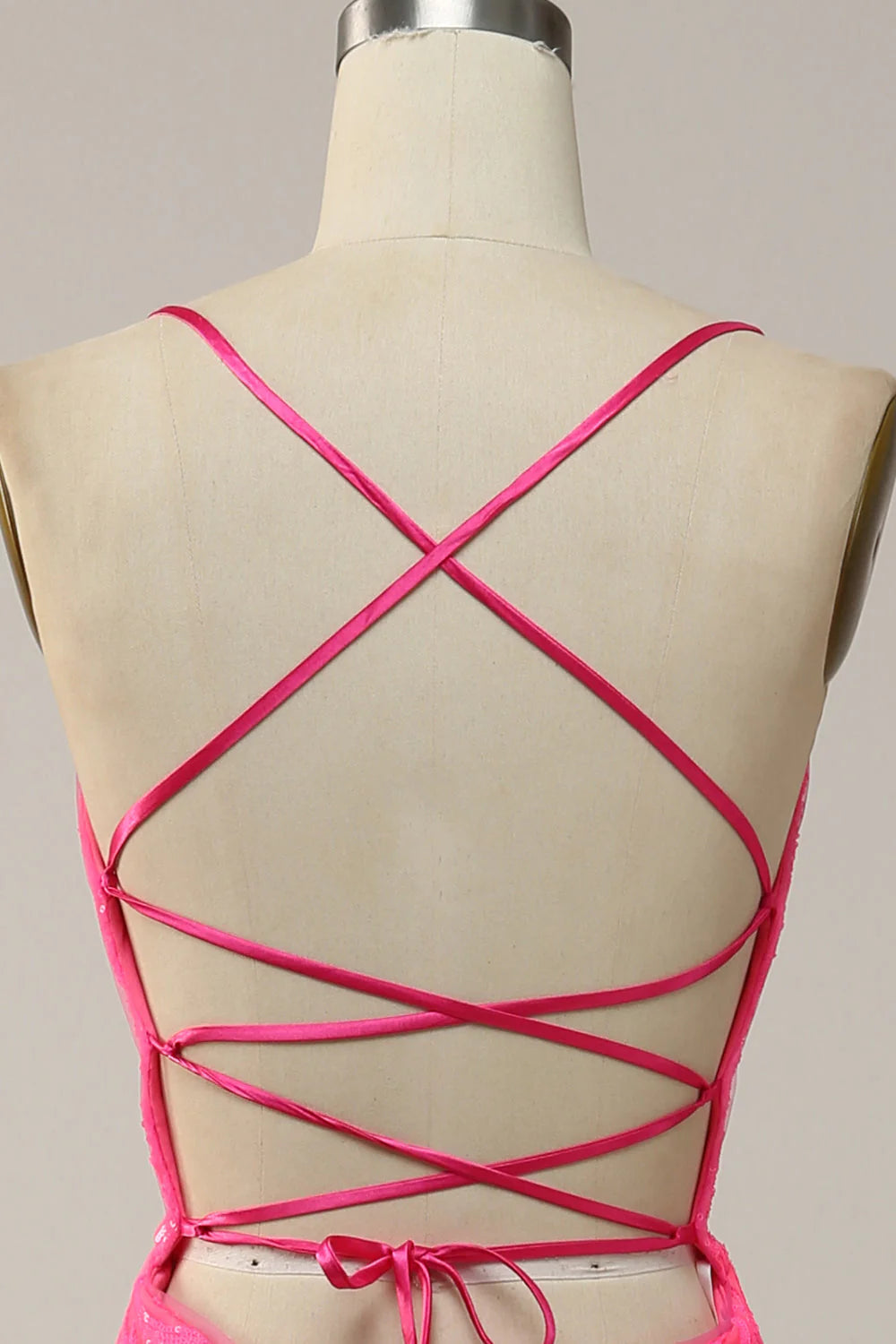 Meerjungfrau Spaghettiträger Pailletten Hot Pink Langes Ballkleid