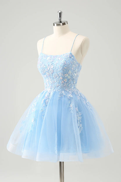A Line Cute Glitter Sequins Short Homecoming Dress with Appliques
