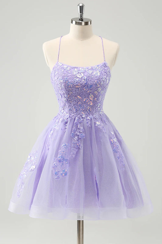 A Line Cute Glitter Sequins Short Homecoming Dress with Appliques