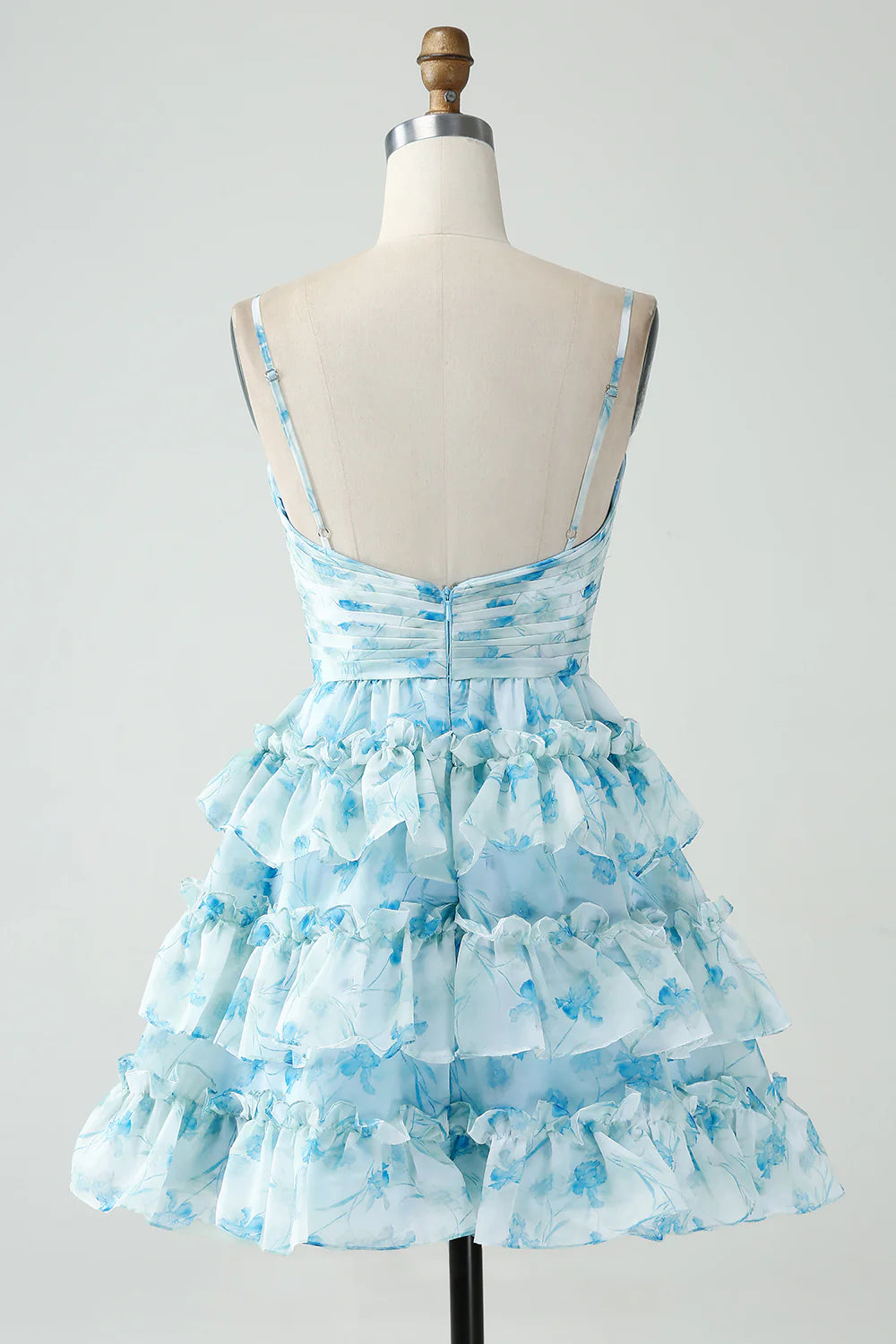 A-Line Spaghetti Straps Tiered Floral Short Homecoming Dress