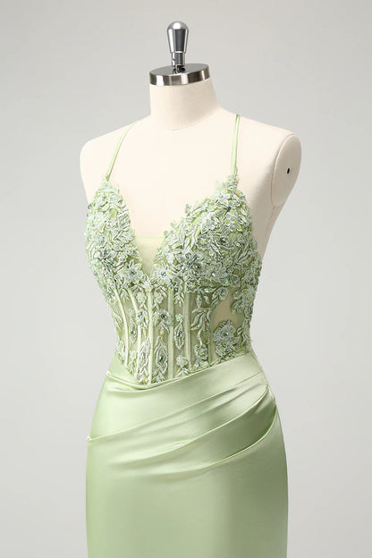 Glitter Spaghetti Straps Beaded Appliques Tight Corset Homecoming Dress