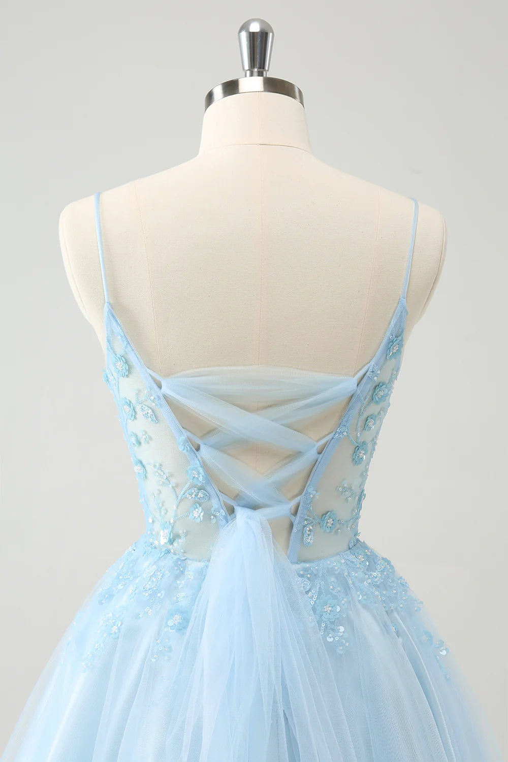 A Line Cute Glitter Beaded Corset Tulle Homecoming Dress with Appliques