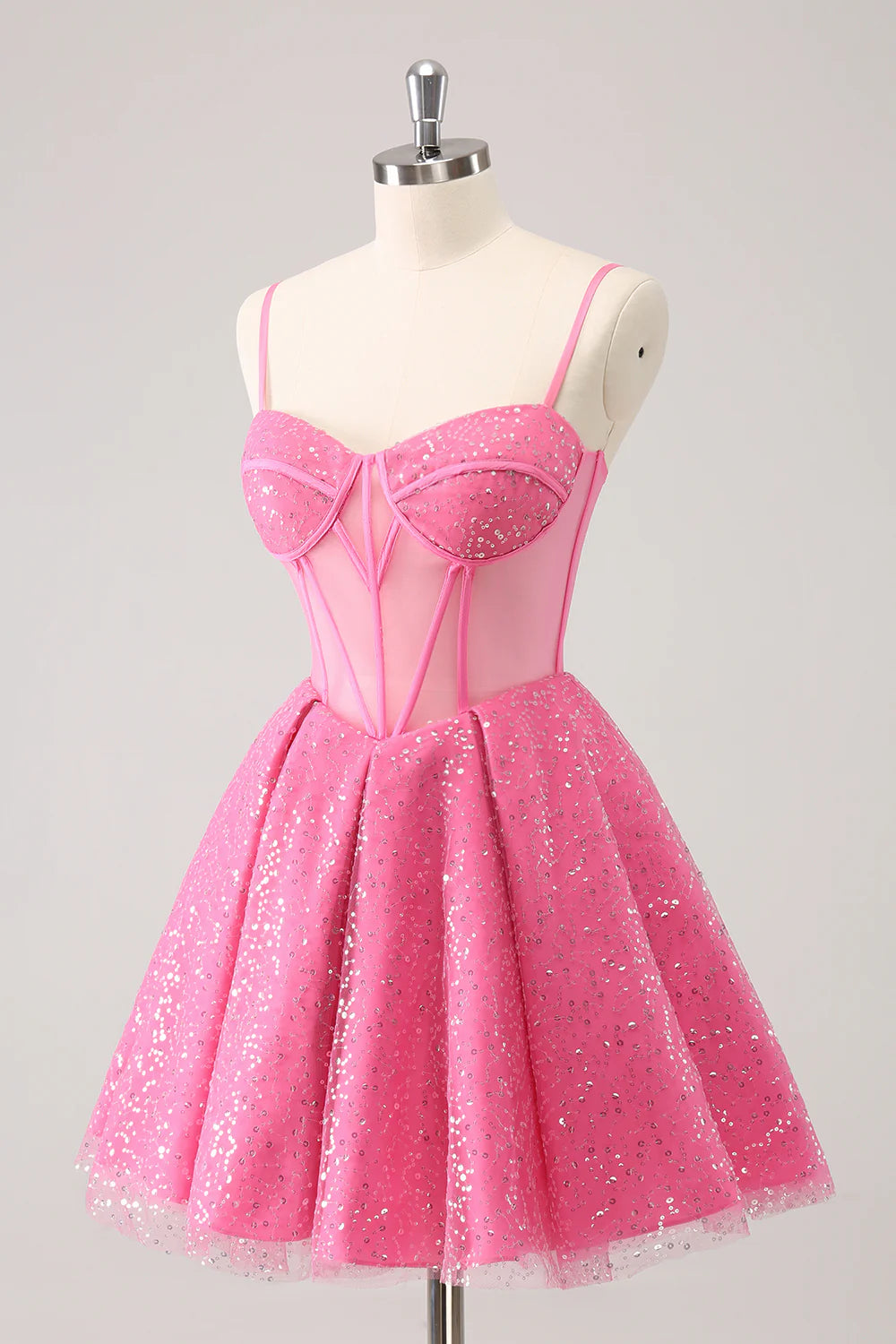 A-Line Spaghetti Straps Corset Cocktail Dress with Sequins
