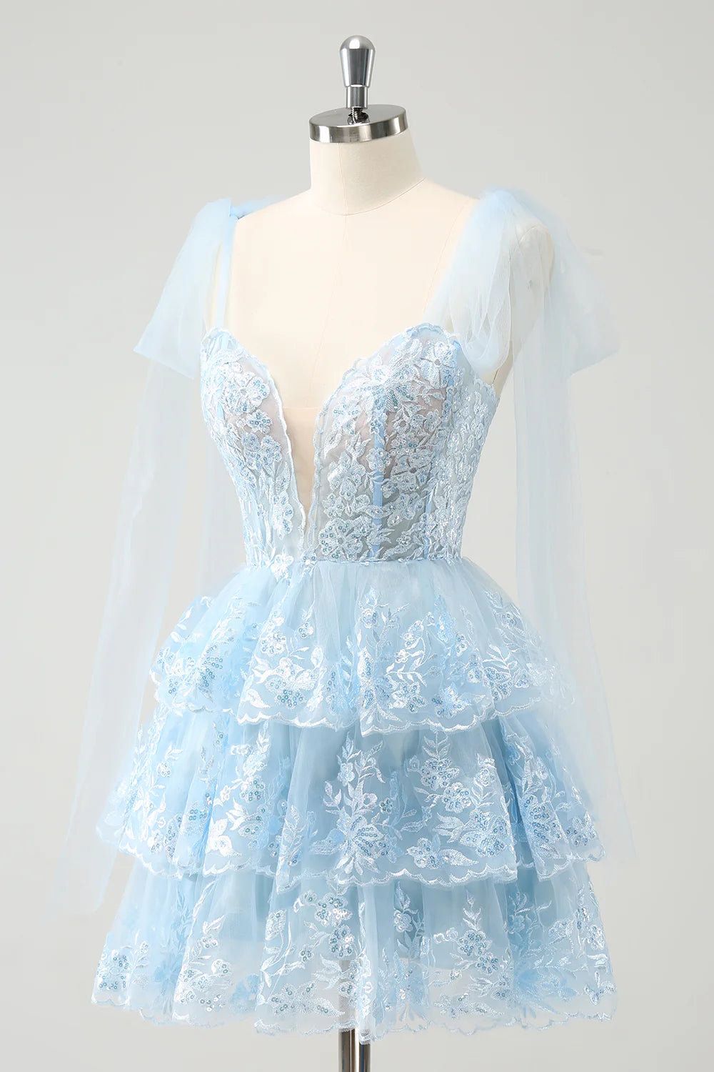 A Line Glitter Embroidery Tiered Homecoming Dress with Appliques