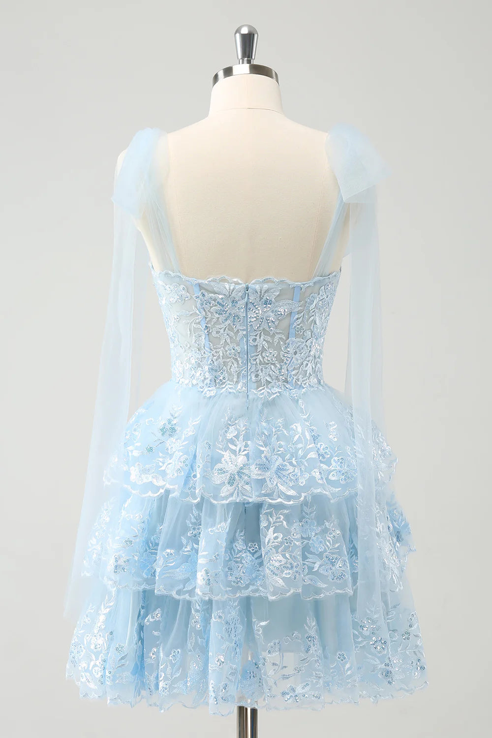A Line Glitter Embroidery Tiered Homecoming Dress with Appliques
