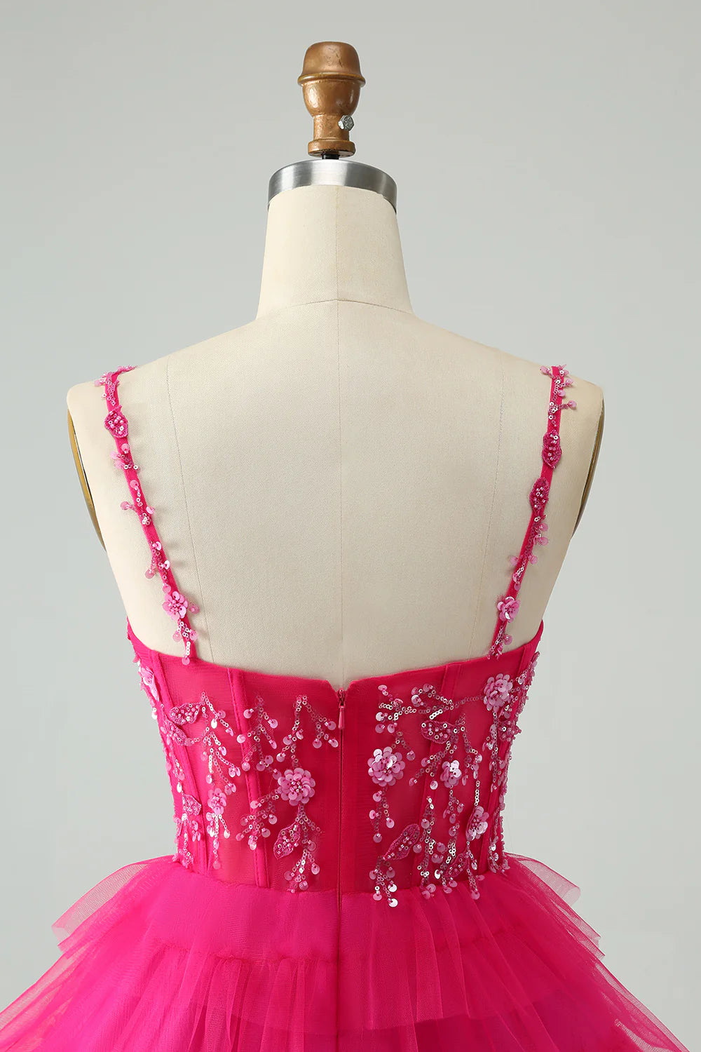 A Line Spaghetti Straps Tulle Tiered Short Homecoming Dress