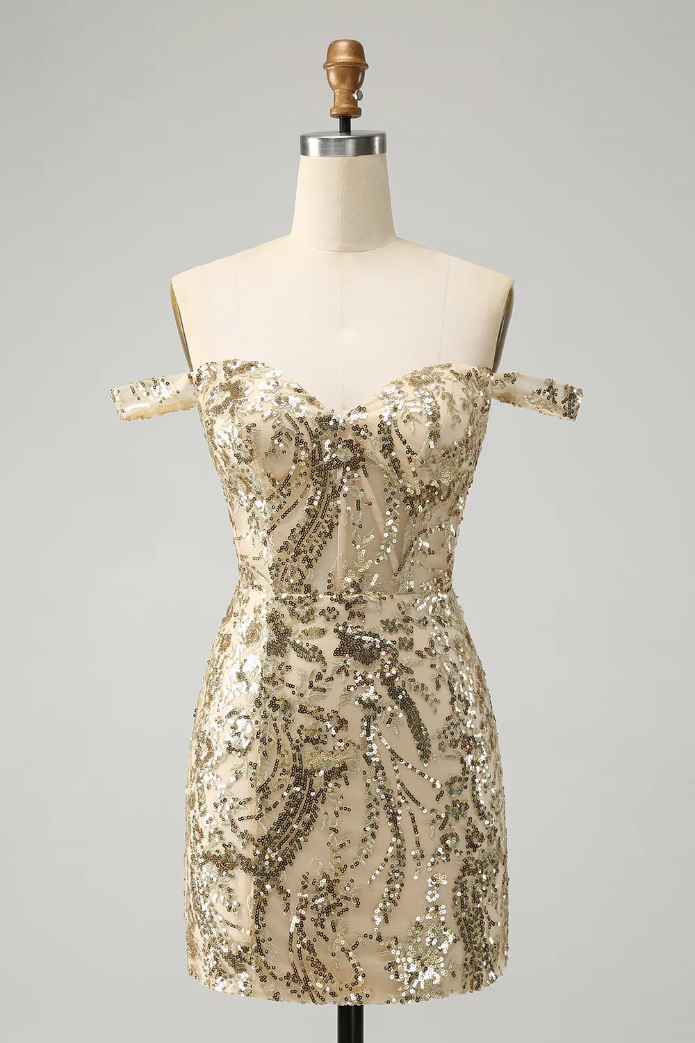 Glitzerndes, figurbetontes, schulterfreies Homecoming-Kleid mit Pailletten