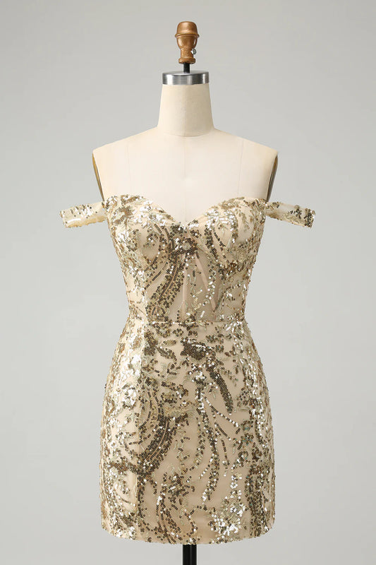 Sparkly Bodycon Off The Shoulder Homecoming Dress with Sequins