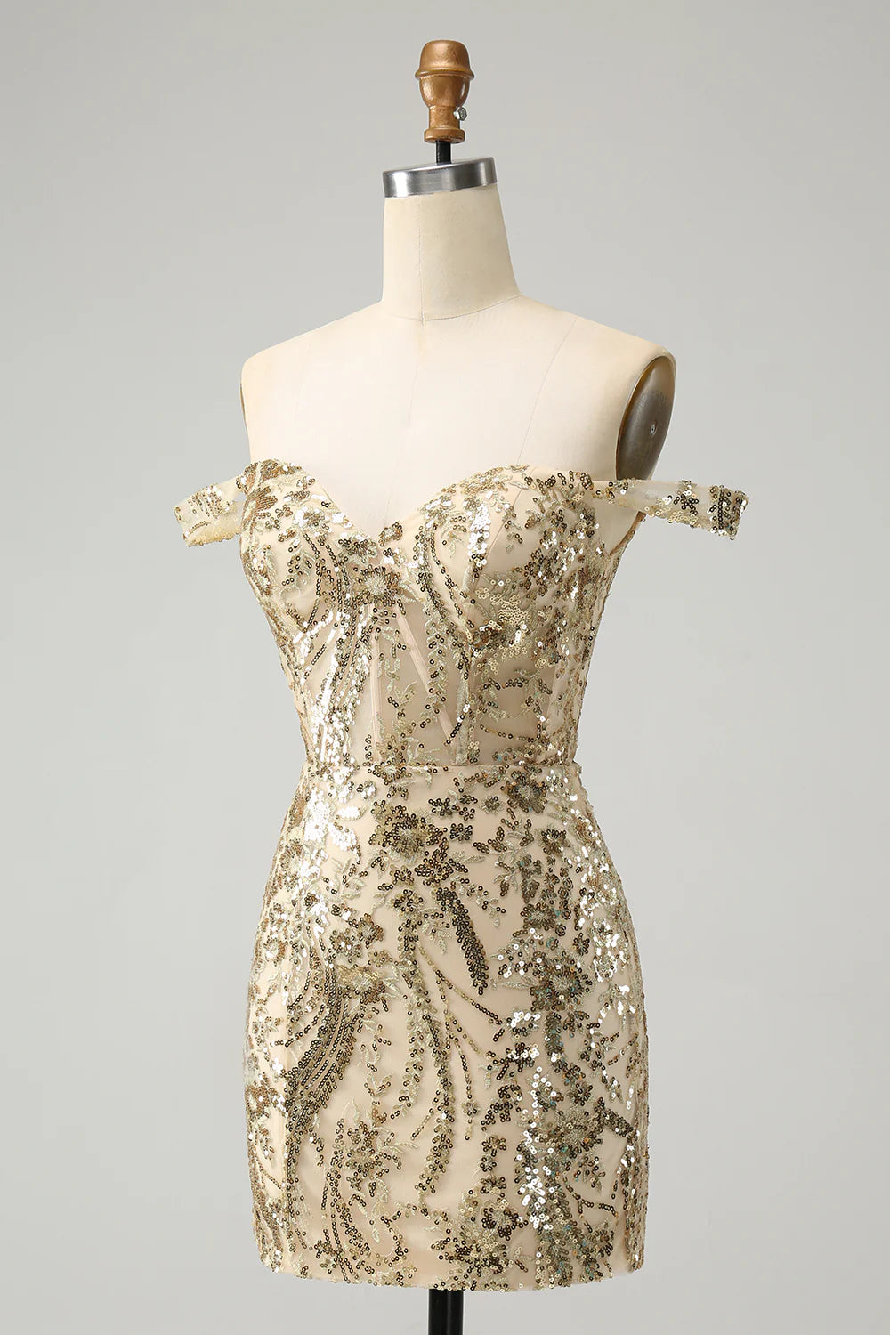 Glitzerndes, figurbetontes, schulterfreies Homecoming-Kleid mit Pailletten