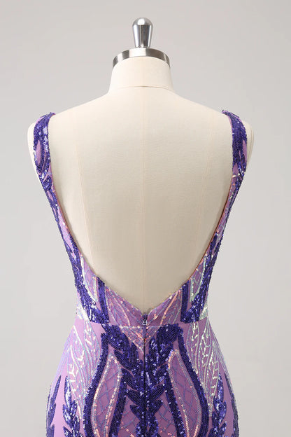 Sparkly Sequined Tight V Neck Homecoming Dress