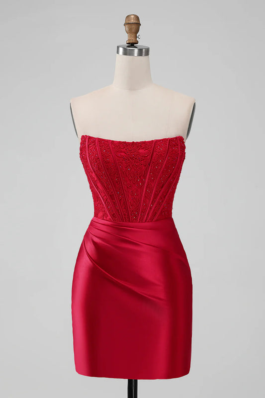 Sparky Strapless Bodycon Short Homecoming Dress with Lace