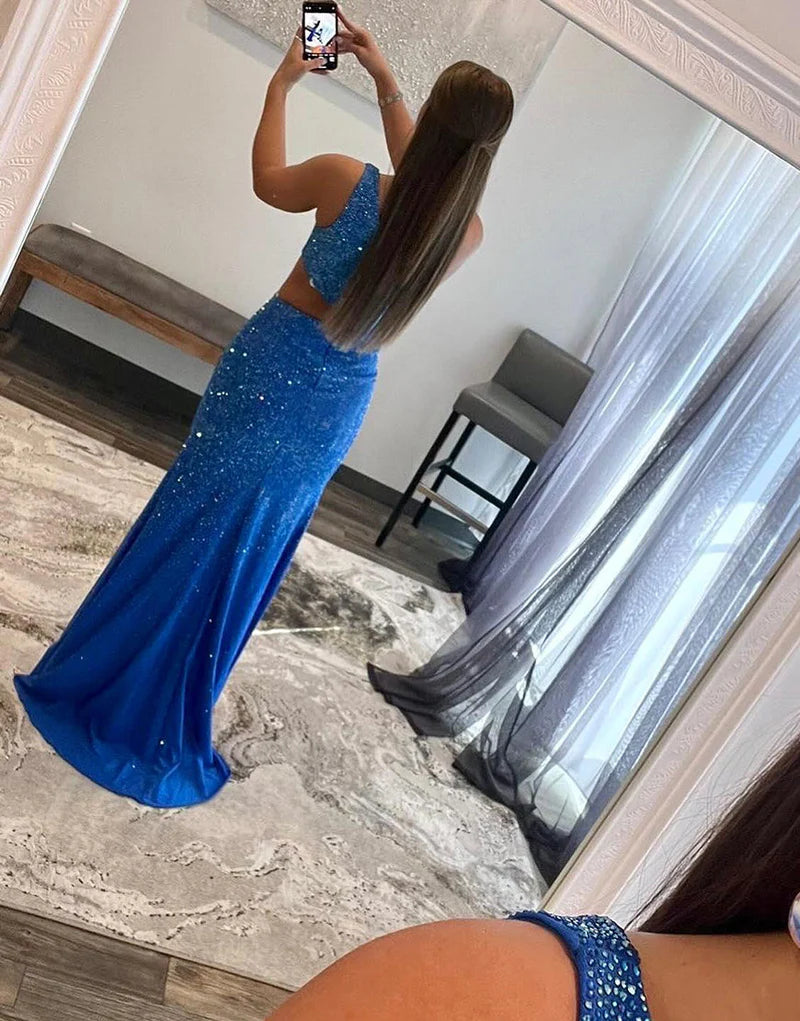Vestido de fiesta de sirena con un solo hombro y abertura
