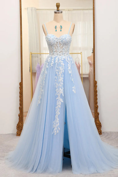 A-Linien-Ballkleid mit Spaghettiträgern, Reißverschluss hinten und Applikationen