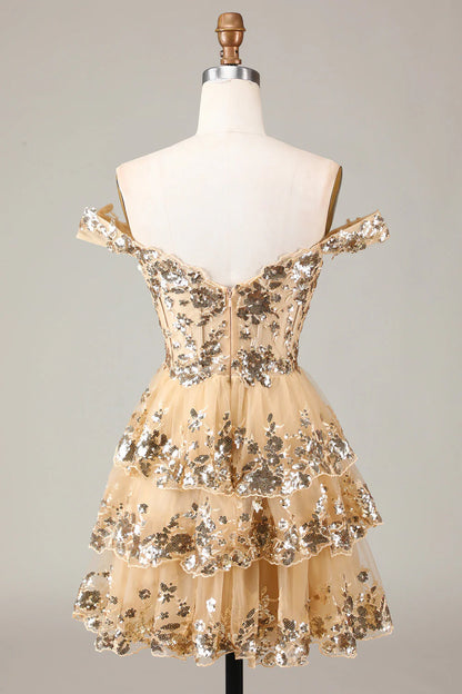 A Line Cute Sparkly Tiered Corset Lace Short Homecoming Dress