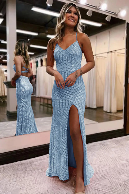Sparkly Sequin Long Prom Party Dress With Split