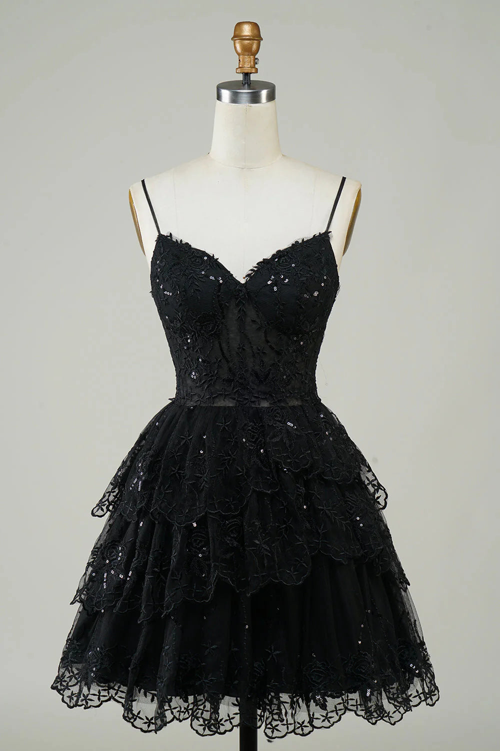 A Line Spaghetti Straps Sparkly Corset Homecoming Dress