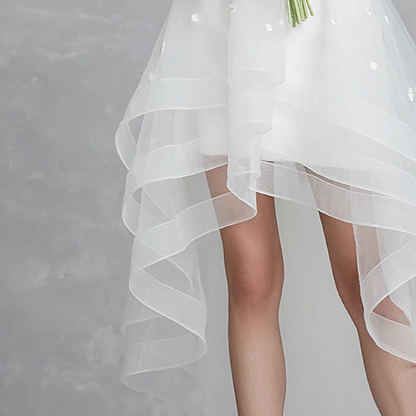 Vestidos de novia blancos cortos de recepción, vestidos de novia de corte A, escote corazón, sin tirantes, de encaje asimétrico con apliques