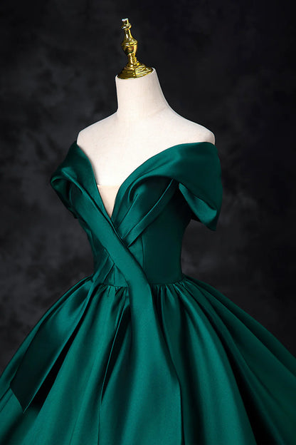 A-Line Formal Satin Floor Length V-Neck Evening Evening Dresses