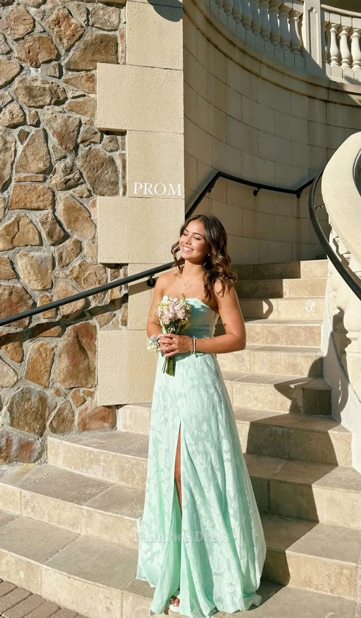 A-Linie Trägerlos Split Sexy Lange Abendkleider Brautjungfernkleider Abendkleid Ballkleid 