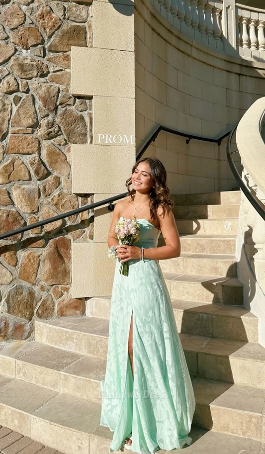 A-Linie Trägerlos Split Sexy Lange Abendkleider Brautjungfernkleider Abendkleid Ballkleid 