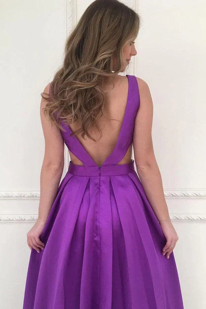 A-Linie V-Ausschnitt Einfaches Satin Langes Ballkleid Brautjungfernkleid