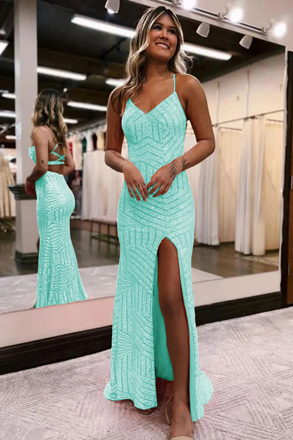Sparkly Sequin Long Glitter Split Prom Dress