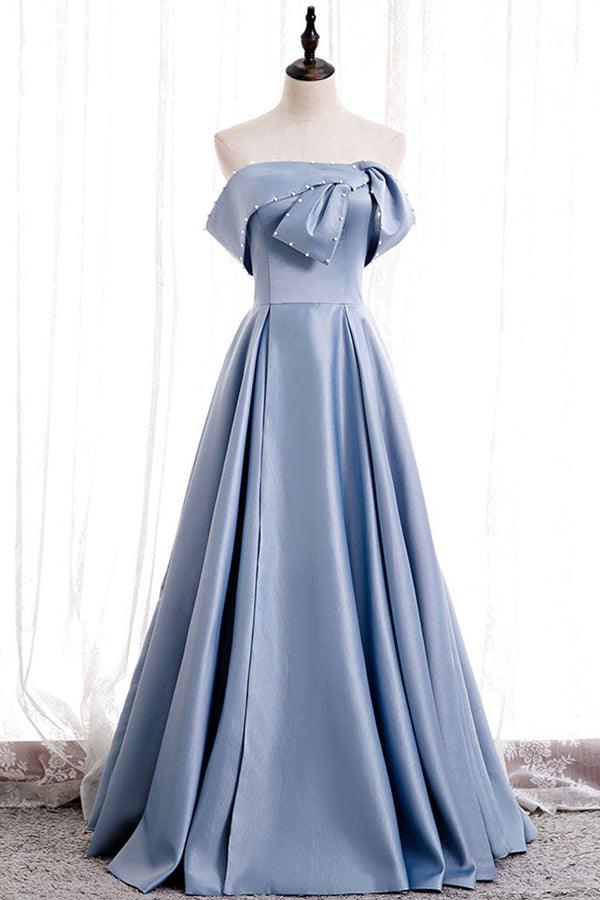A-line Off the shoulder Beaded Satin Prom Dress