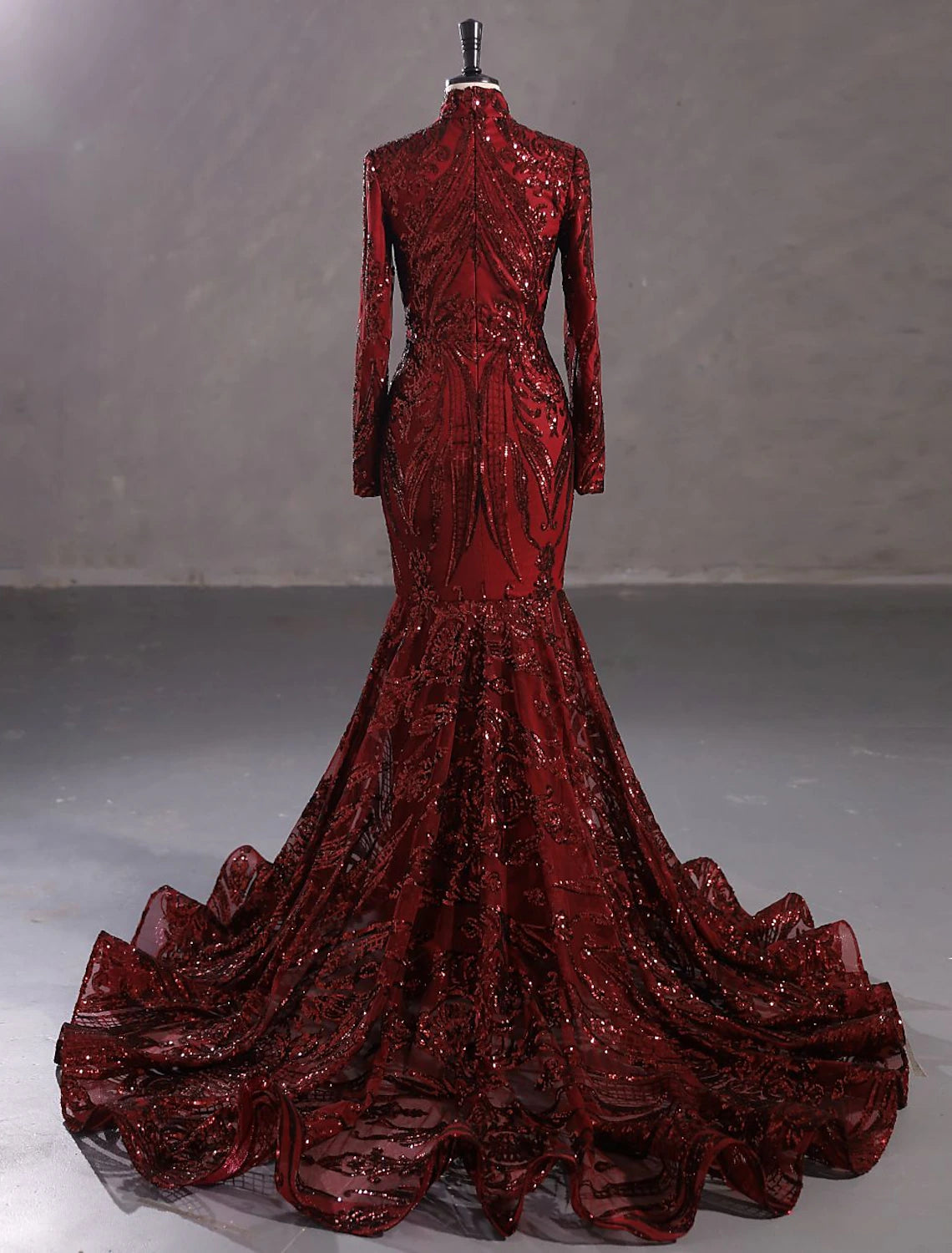 Mermaid / Trumpet Evening Gown Elegant Dress Engagement Court Train Long Sleeve Stand Collar Lace with Sequin