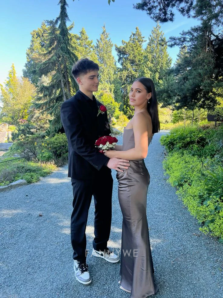 Mermaid Elegant Strapless Satin Long formal dresses Bridesmaid Dresses evening gown Prom Dress