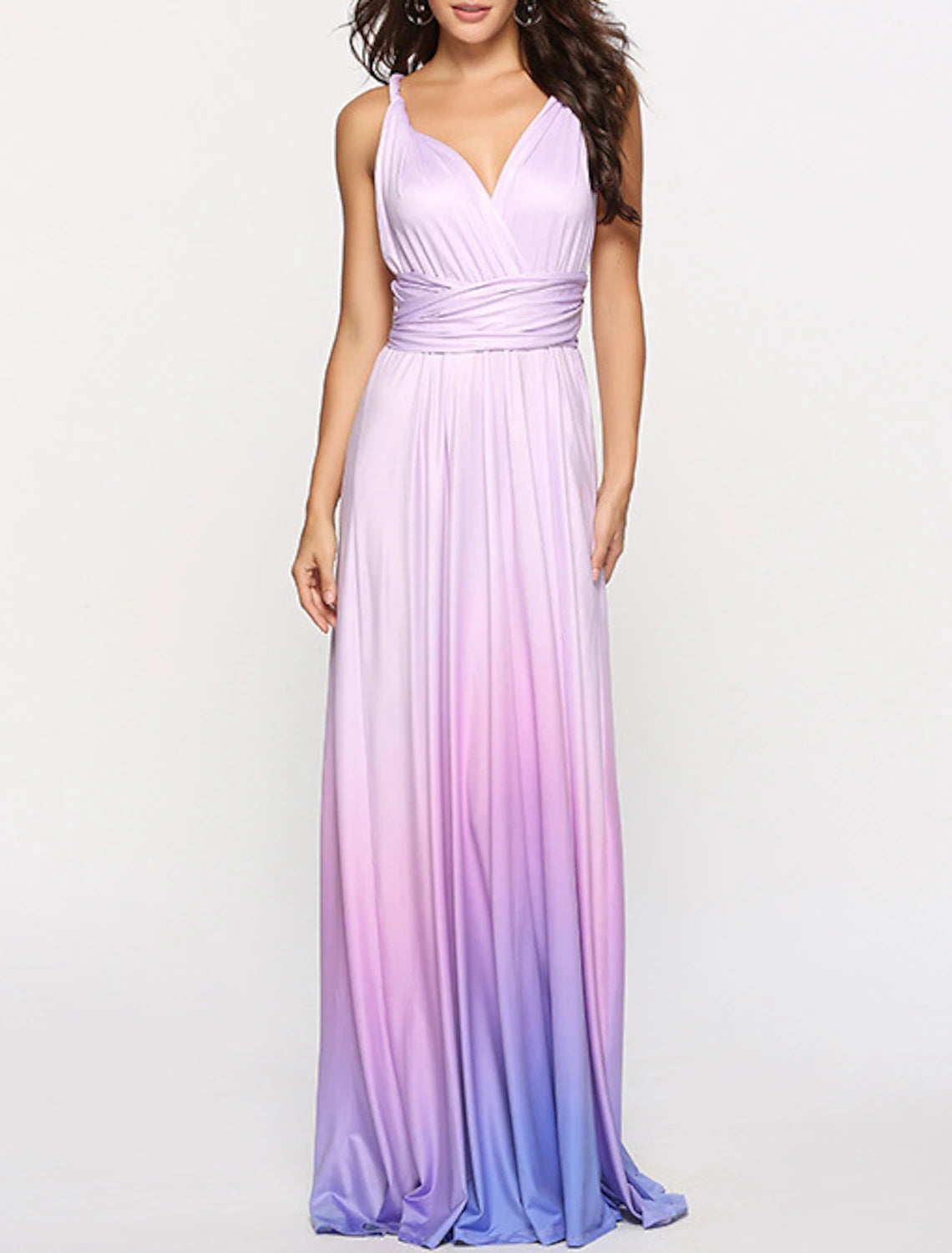 A-Line Bridesmaid Dress V Neck Sleeveless Elegant Floor Length Spandex with Ruching