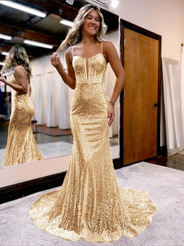 Trumpet/Mermaid Sequins Sweetheart Sleeveless Court Train Corset Dresses