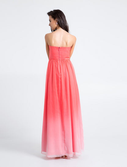 Vestido de dama de honor de corte tubo/columna, sin tirantes, sin mangas, largo hasta el suelo, de gasa con entrecruzamiento
