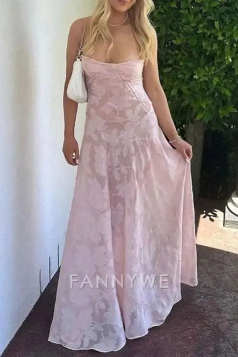 A-Linie elegante Spaghettiträger figurbetont Rosa Spitze lange Abendkleider Brautjungfernkleider Abendkleid Ballkleid 