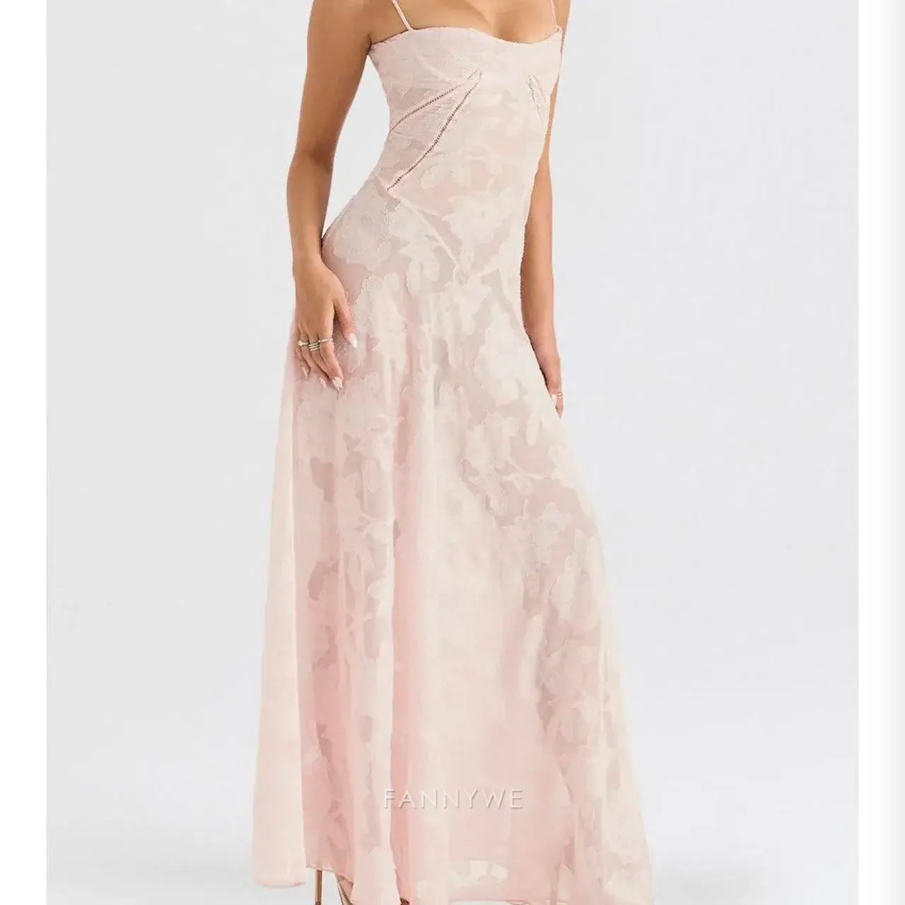 A-Linie elegante Spaghettiträger figurbetont Rosa Spitze lange Abendkleider Brautjungfernkleider Abendkleid Ballkleid 