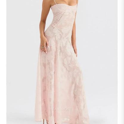 A-line elegant spaghetti strap bodycon Pink lace long formal dresses Bridesmaid Dresses evening gown Prom Dress