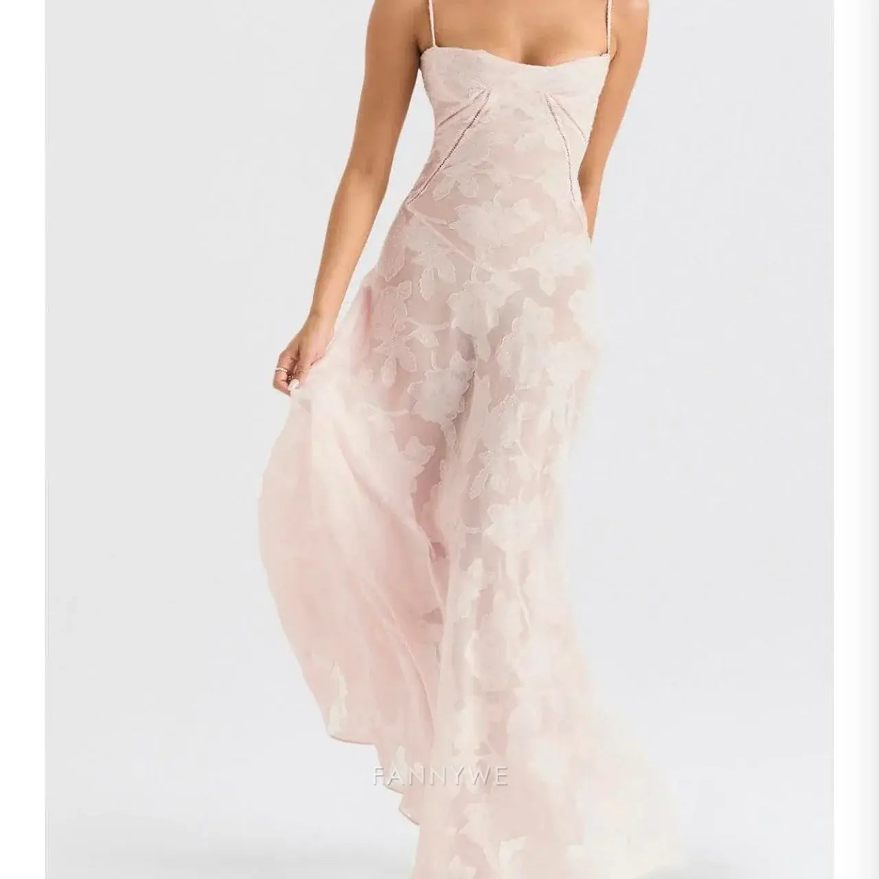 A-Linie elegante Spaghettiträger figurbetont Rosa Spitze lange Abendkleider Brautjungfernkleider Abendkleid Ballkleid 