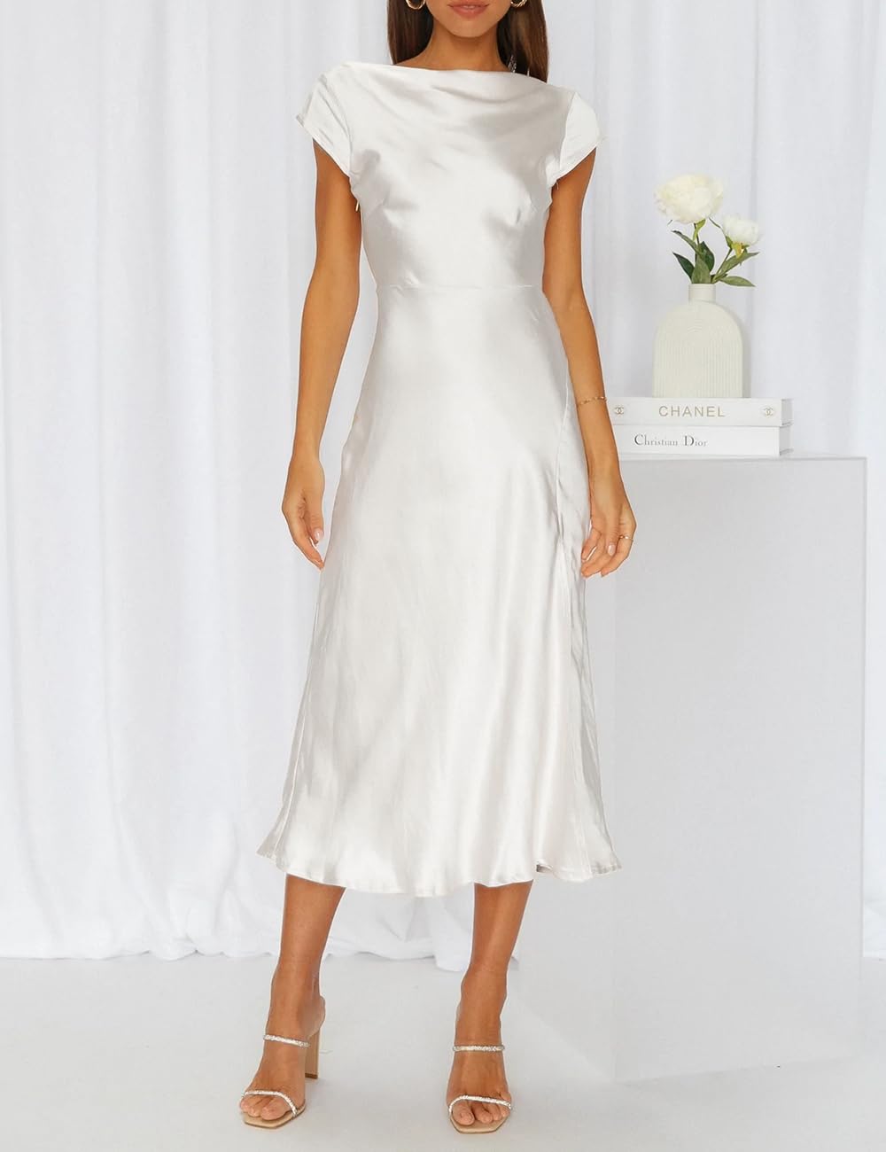 Elegance Cowl Neck Backless Twist Cap Sleeves Satin formal dresses Bridesmaid Dresses evening gown Prom Dress